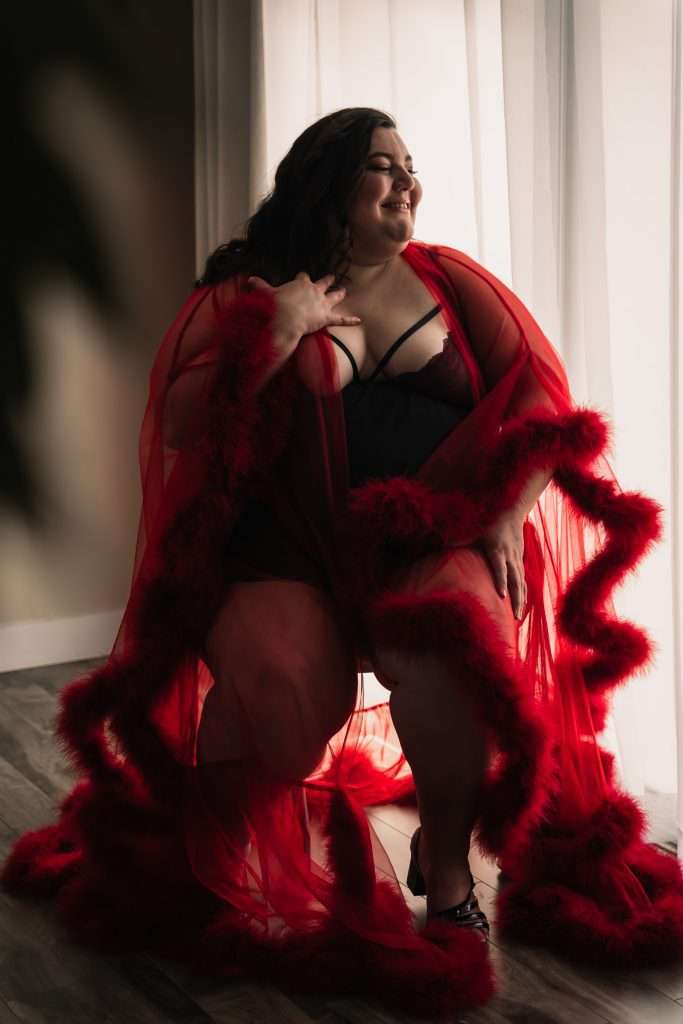 plus size boudoir in red robe