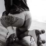 boudoir photography session with roller skates