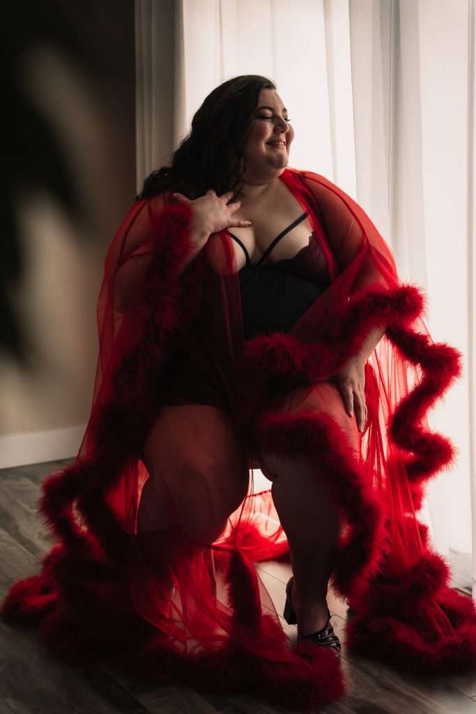 red tulle robe boudoir photography outfit