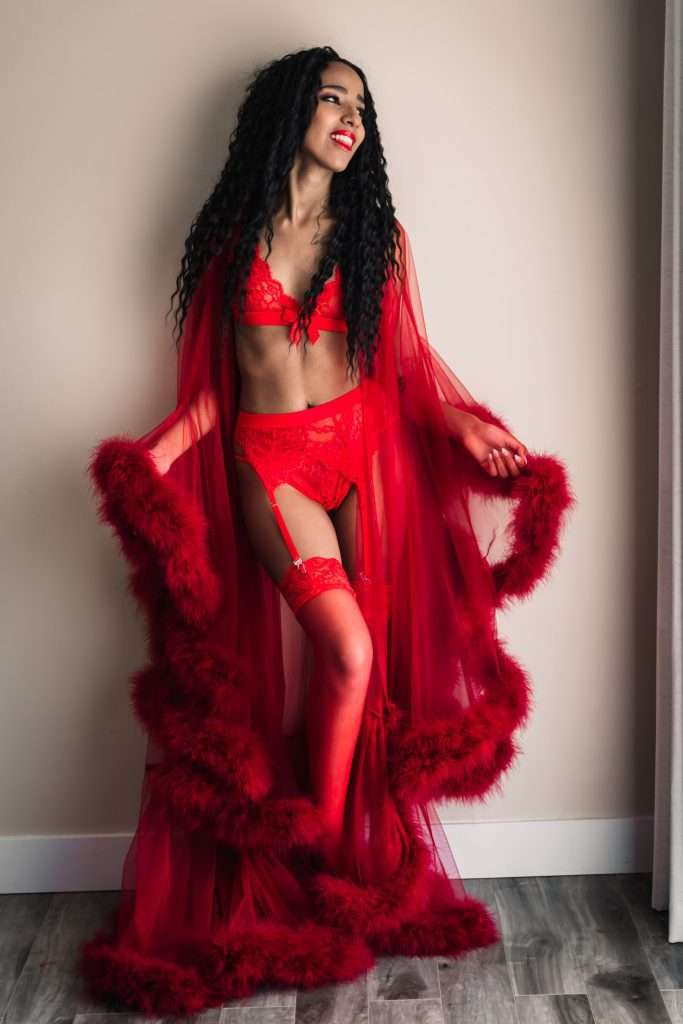 red tulle robe boudoir photography outfit