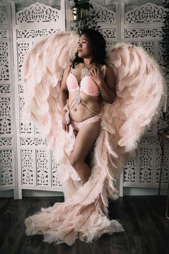 pink angel wings boudoir outfit